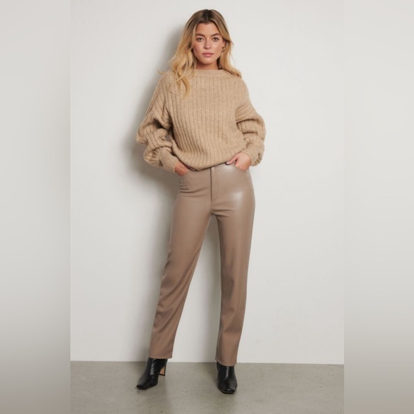 Dynamite Giselle Beige Tan Faux Leather Pants with Soft Lining & Flattering Fit - Picture 3 of 8